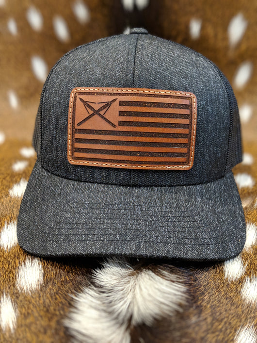 American Flag / Muzzy Tip Leather Patch Hat - Shirt Guys Bowfishing and Hunting T-Shirts