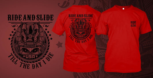 Ride and Slide printed on Red Gildan T-Shirt - Shirt Guys Bowfishing and Hunting T-Shirts