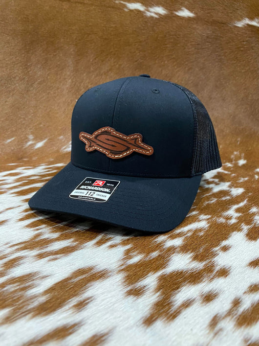 Bowfishing Zone Fish Hat- Leather - Black Hat - ShirtGuys.com