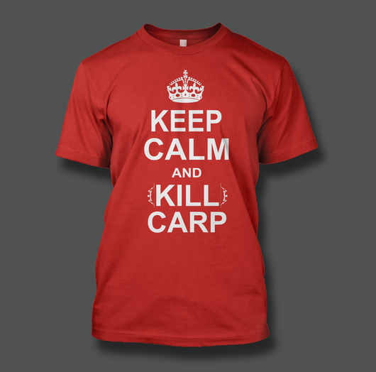 Keep Calm & Kill Carp Printed on a Red T-Shirt - Shirt Guys Bowfishing and Hunting T-Shirts