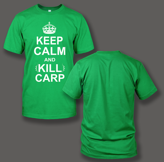 Keep Calm and Kill Carp Design on Green Gildan T-Shirt - Shirt Guys Bowfishing and Hunting T-Shirts