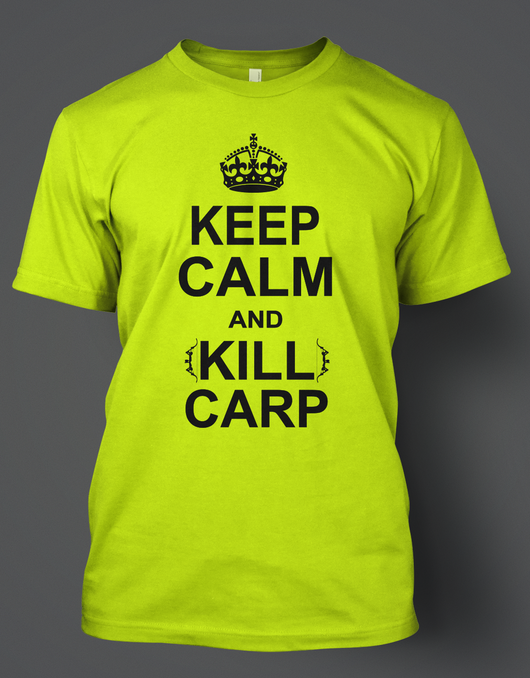 Keep Calm and Kill Carp Design on Safety Green Gildan T-Shirt - Shirt Guys Bowfishing and Hunting T-Shirts