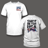 "Shot In the USA" design printed on White or Black T-shirts. - Shirt Guys Bowfishing and Hunting T-Shirts